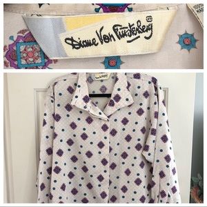 DVF Printed Vintage Blouse 10 Medium Patterned VTG